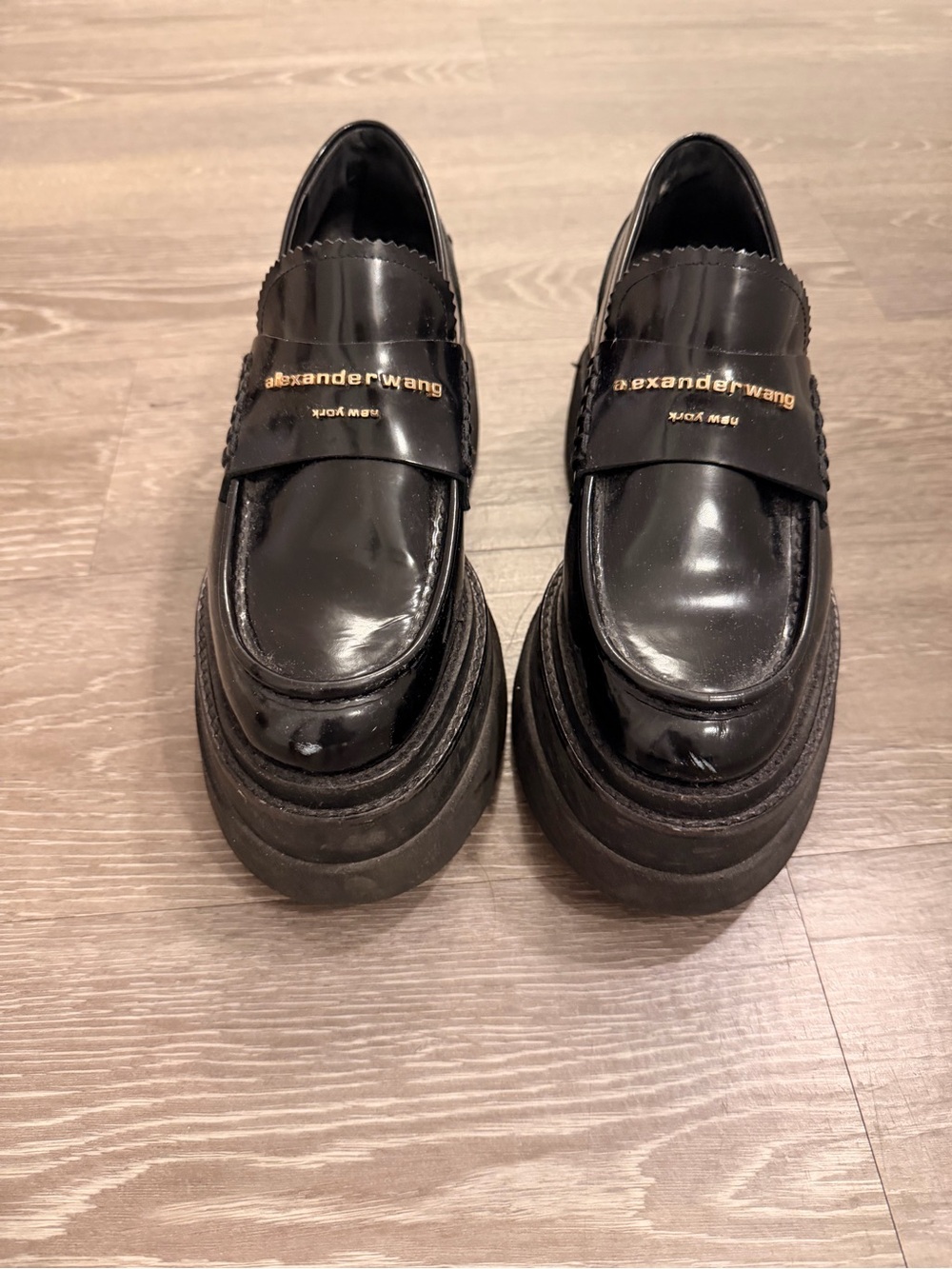 Alexander Wang Black Patent Platform Penny Loafers